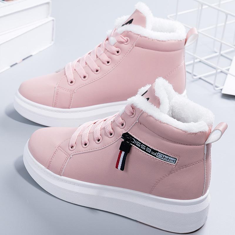 2024 Winter New Plush Round Toe Thick Soled Sneakers Women's Waterproof Comfortable Warm Snow Boots Light Outdoor Large Shoes