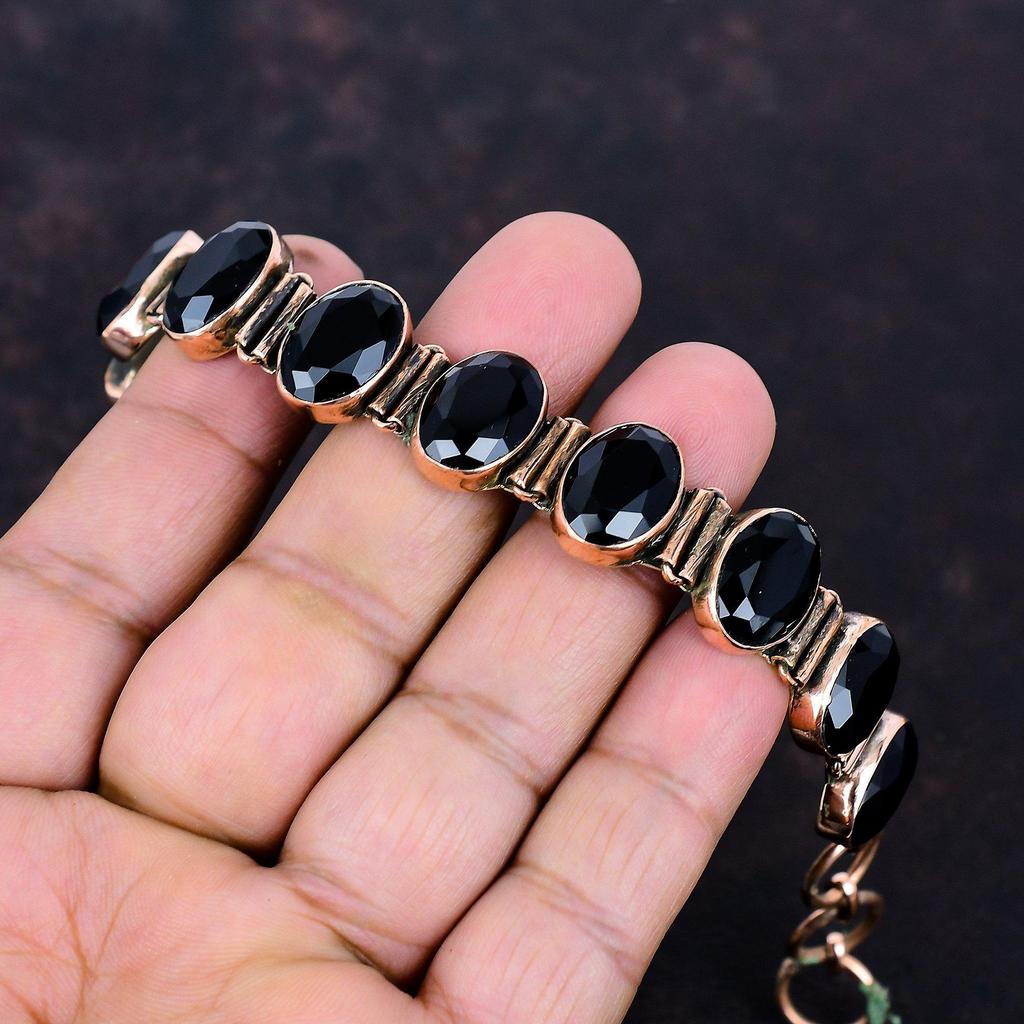 Faceted Black Onyx Bracelet Copper Bracelet Handmade Jewelry Adjustable Chain Bracelet Gemstone Bracelet Unique Copper Jewelry Gifts for Her