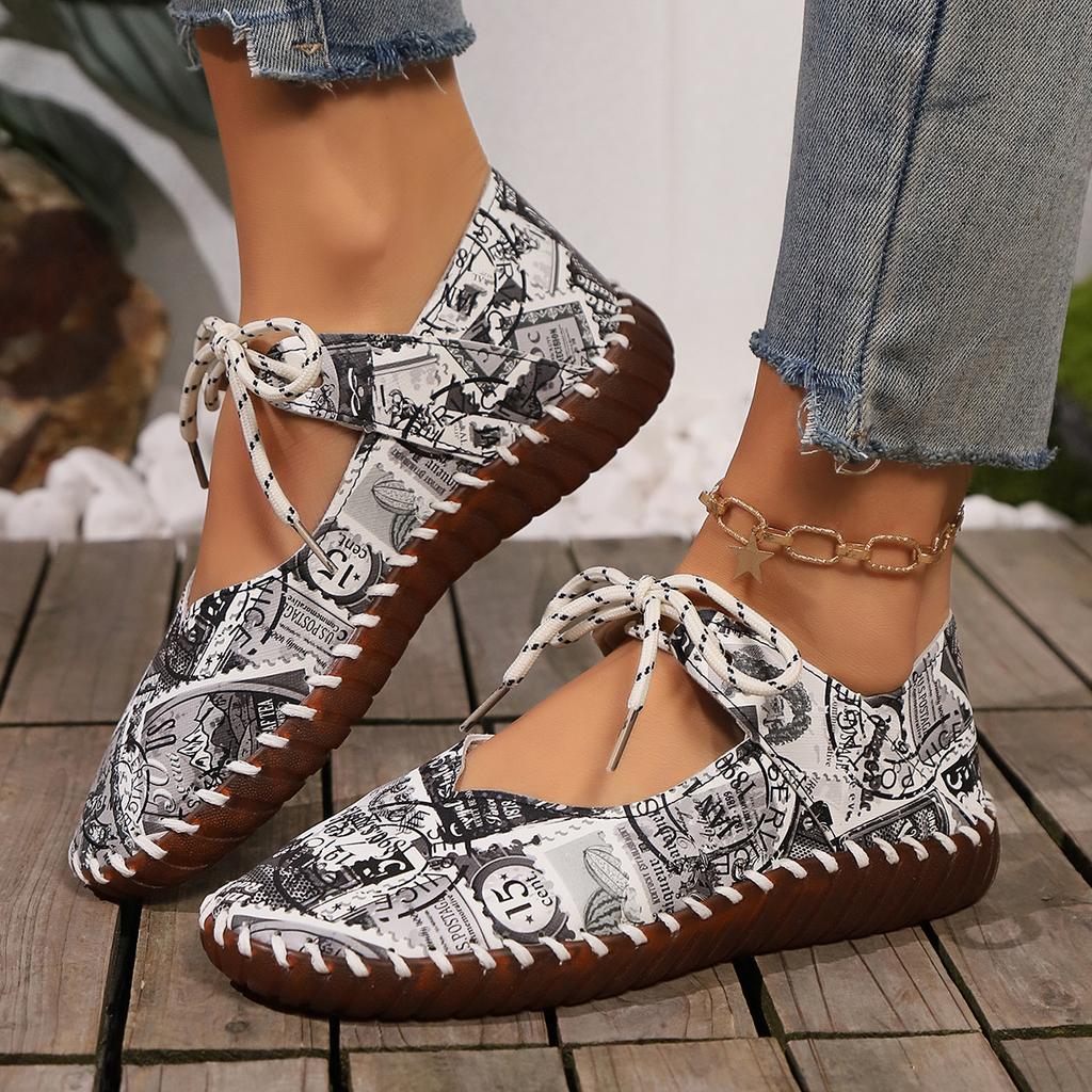 Large Size Handmade Soft Sole Casual Single Shoes for Women 2024 New Stone Pattern Casual Work Mom Shoes Soft Sole Women's Shoes
