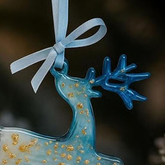 Рождественские украшения из смолы ручной работы Синий и золотой олень Снежинка Украшение для рождественской елки с подвесными лентами Винтажный праздничный сувенир
