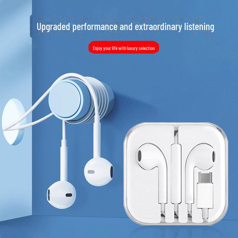 Type-C In-Ear Flat Head Earphones for Gaming, Heavy Bass, Stereo Sound, Wire Control, Compatible with Huawei.