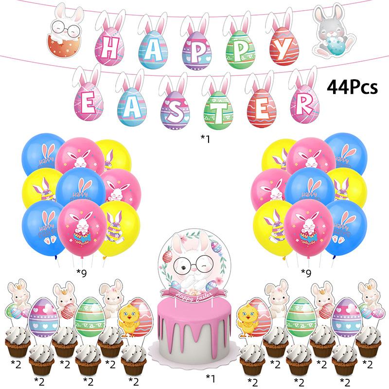 Easter Easter Party Supplies Spiral Hanging Garland Bunny Egg Pattern Balloons Rabbit Cake Topper