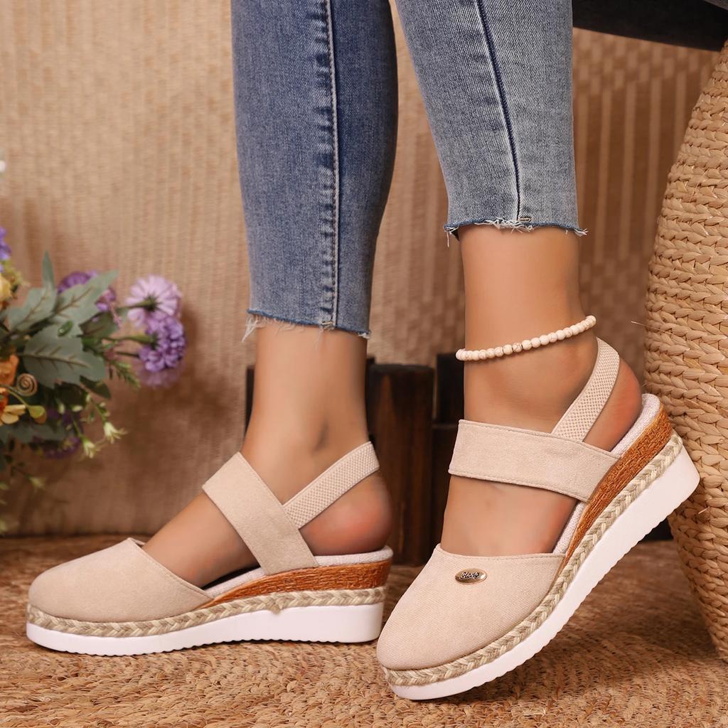 Women's Shoes 2024 Brand Closed Toe Women's Sandals Hot Sale Casual Sandals Women Round Toe Slip On Wedges Platform Shoes Ladies