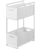 Корзина для хранения под раковиной Yamazaki Jitsugyo 5218, 2 яруса, белая, прибл.. Ш16 x Г32,5 x В46 см, выдвижная стойка для хранения с разделителями, в комплекте