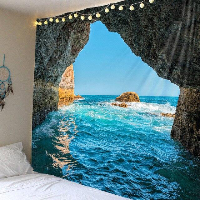 Tapestry Wall Hanging Beautiful Sea Beach Landscape Art Bedroom Window Decoration Background