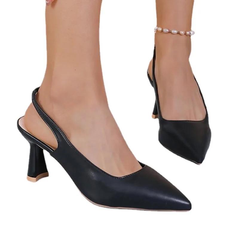 Женская обувь, модные женские босоножки на высоком каблуке без шнуровки, летние однотонные женские босоножки на каблуке с острым носком для офиса и карьеры, 2024 г.