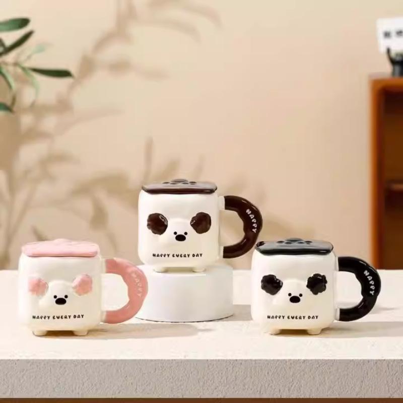 Cute Puppy With Lid Water Cup Large Capacity Cartoon Dog Ceramic Cup Household High Value Mug Souvenir