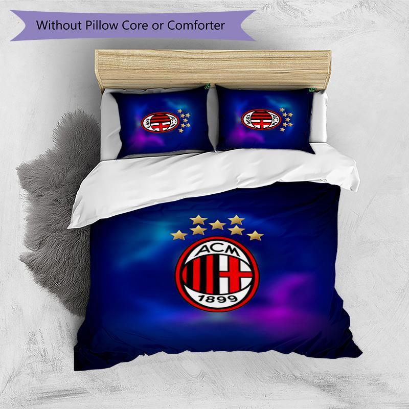 AC Milan Pattern Printed 3PCS Bedding Set Soft Skin-Friendly Washable Duvet Cover & Pillowcases Set All Season Bedroom