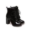 Fashion Women's Boots Ankle New Bohemian Patent Leather Front Tie Ankle Boot 7CM Square Heel Zipper with Lace Ties Women Shoes