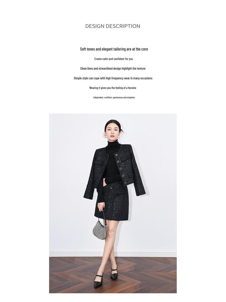 Coco Style Sequin Wool Top & Midi Skirt Set for Women