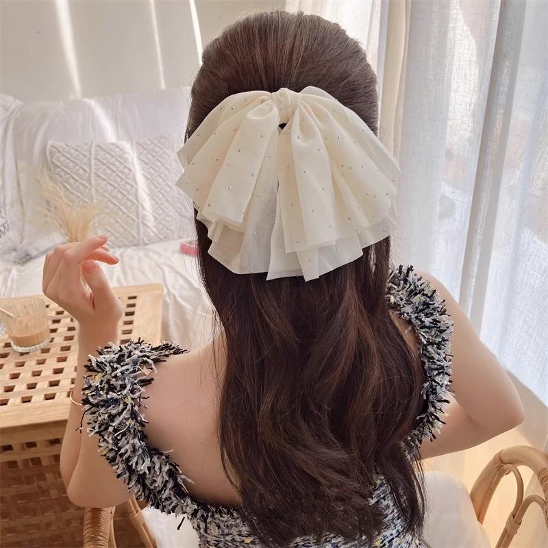 Large Summer Lace Edge Bow Claw Clip Hair Accessory for Women - Multi-Layer Feather Design