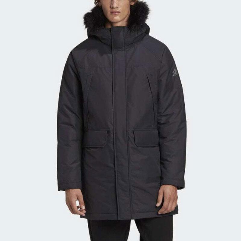 Adidas Однотонная длинная теплая парка с капюшоном, мужская верхняя одежда, черный цвет GF0083