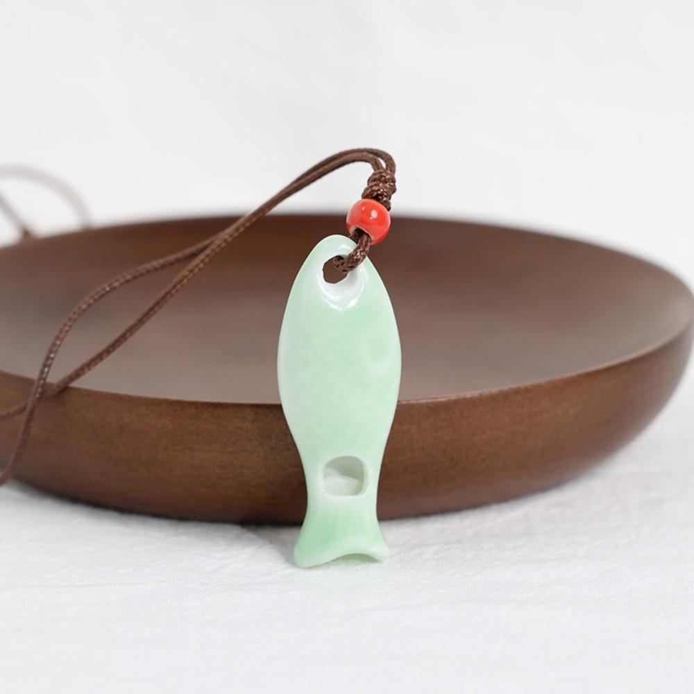 Handmade Fish Whistle Necklace Adjustable Cord Porcelain Fish Pendant Jewelry Accessories