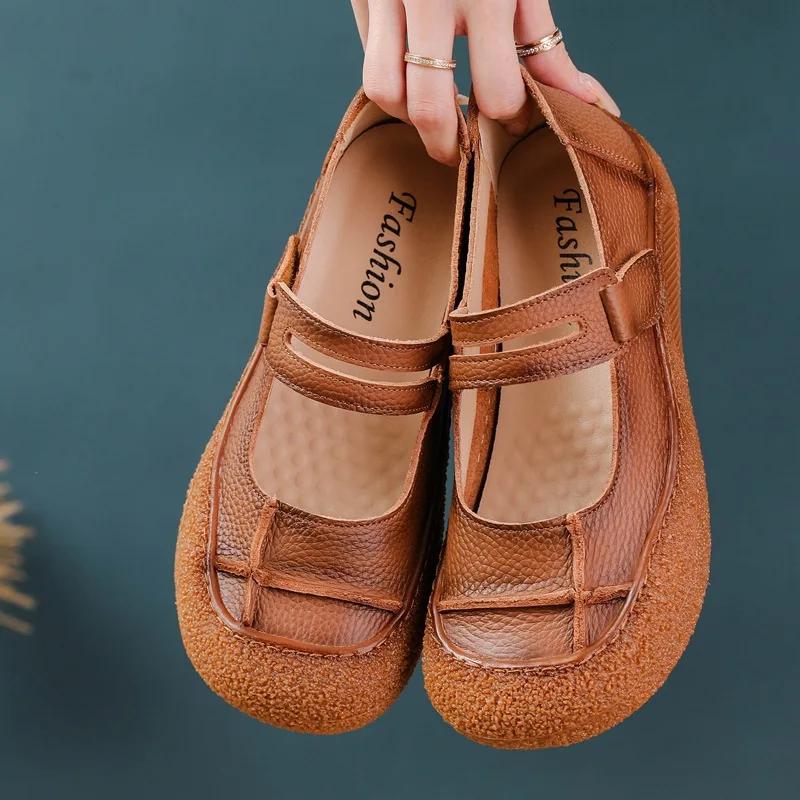 Женские удобные балетки из натуральной кожи с перфорацией, туфли Мэри Джейн, модные, легкие, мягкие, на липучке, туфли медсестры, женские мокасины с ремешком