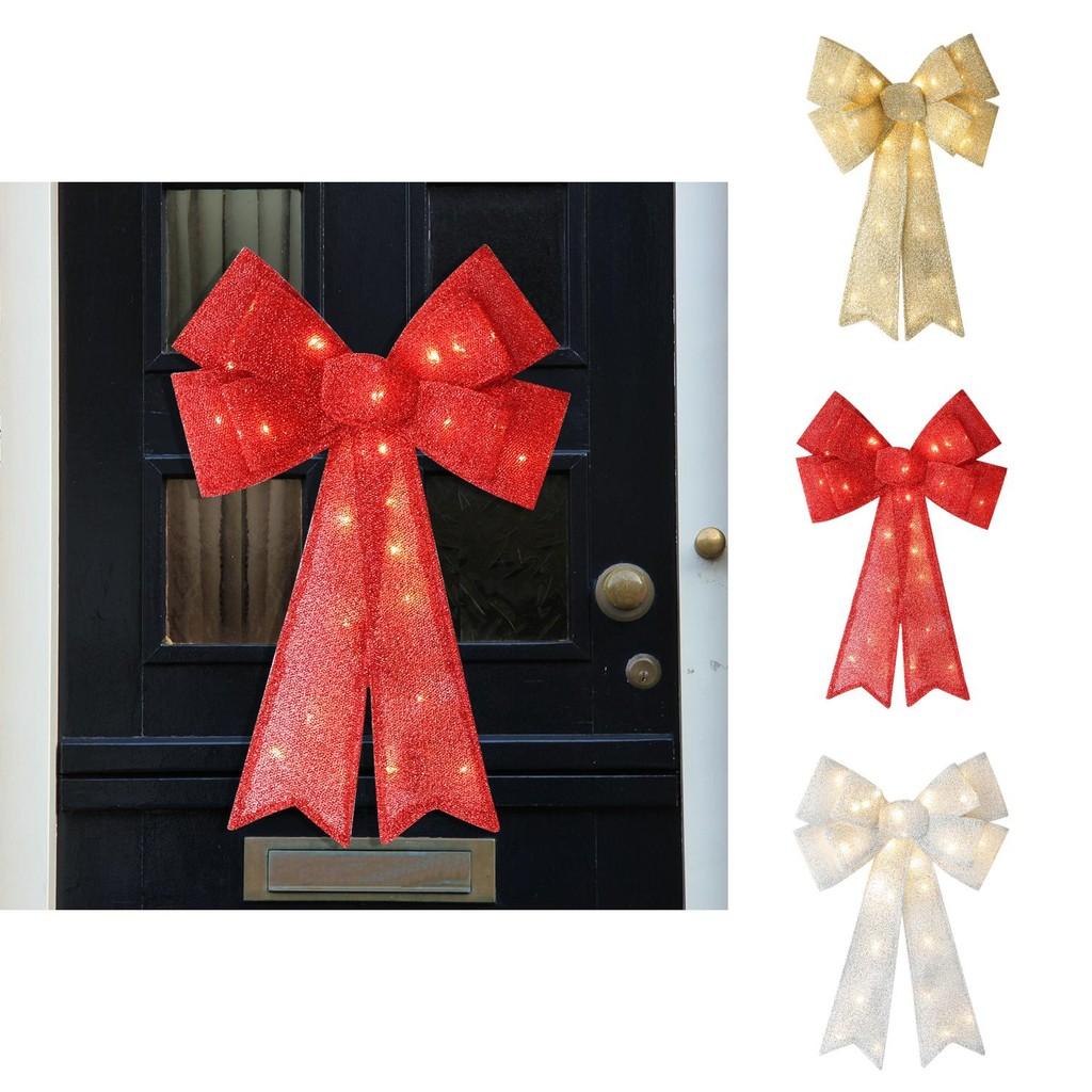Большой светящийся рождественский бант, декоративное настенное украшение, светодиодная подсветка для праздничного настроения
