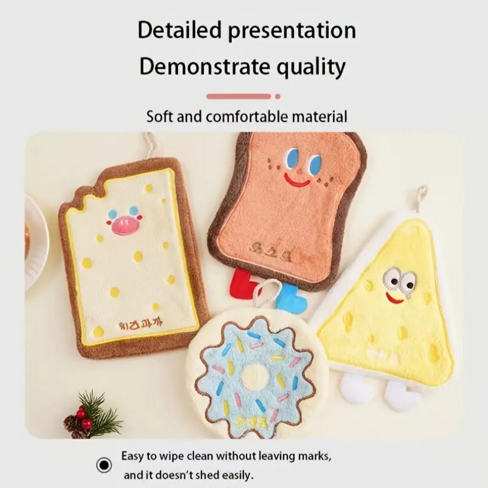 Cartoon quick-drying hand towel, made of soft absorbent coral fleece, with a hanging ring, suitable for cute kitchens and bathro
