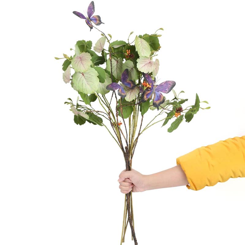 6Pcs Artificial Green Plants Faux Plants 70cm Real Touch Begonia Leaves Branches with Butterfly Fake Flowers Arrangements for Home Office Shop Decor