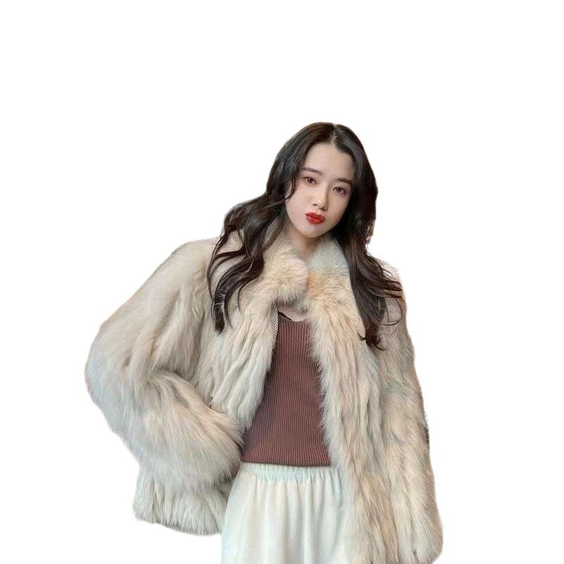 Осенне-зимнее новое пальто из искусственного лисьего меха, женское короткое пальто с воротником-стойкой, легкое тонкое пальто в стиле тысячи золотых