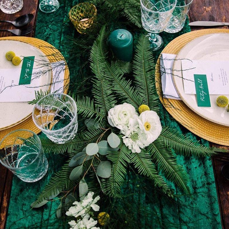 Green Velvet Table Runner Wedding Tablecloth Dinner Party Decoration Table Flag