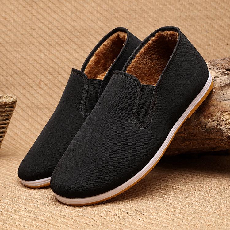 Зимние теплые подошвы из говяжьей жилы, мужская повседневная обувь с бархатной подкладкой для ног, обувь из хлопка для мужчин среднего и пожилого возраста