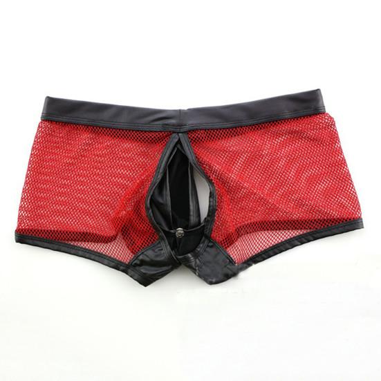 Men Thongs Hollow Out Mesh Sexy Opening U Convex Super Breathable Men Boxers