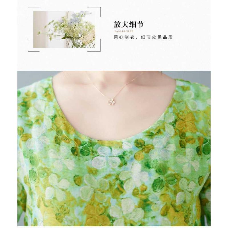 Летние новые литературные женские платья большого размера с круглым вырезом и рукавом пять минут, уменьшающие возраст