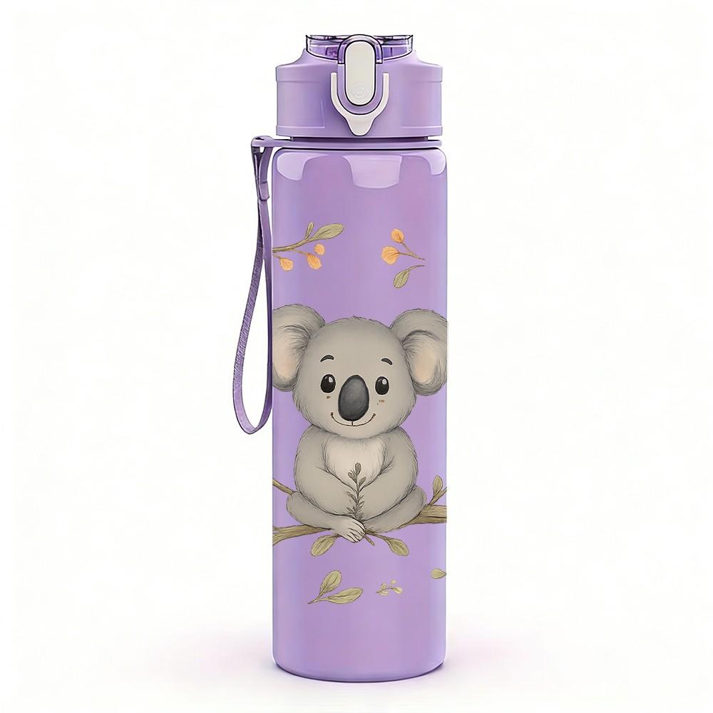 1PC Two Grey Koala Eucalyptus Leaf 750ml Color Plastic Sports Water Bottle Leakproof Flip Straw Lid Suitable for Sports Office Home Use