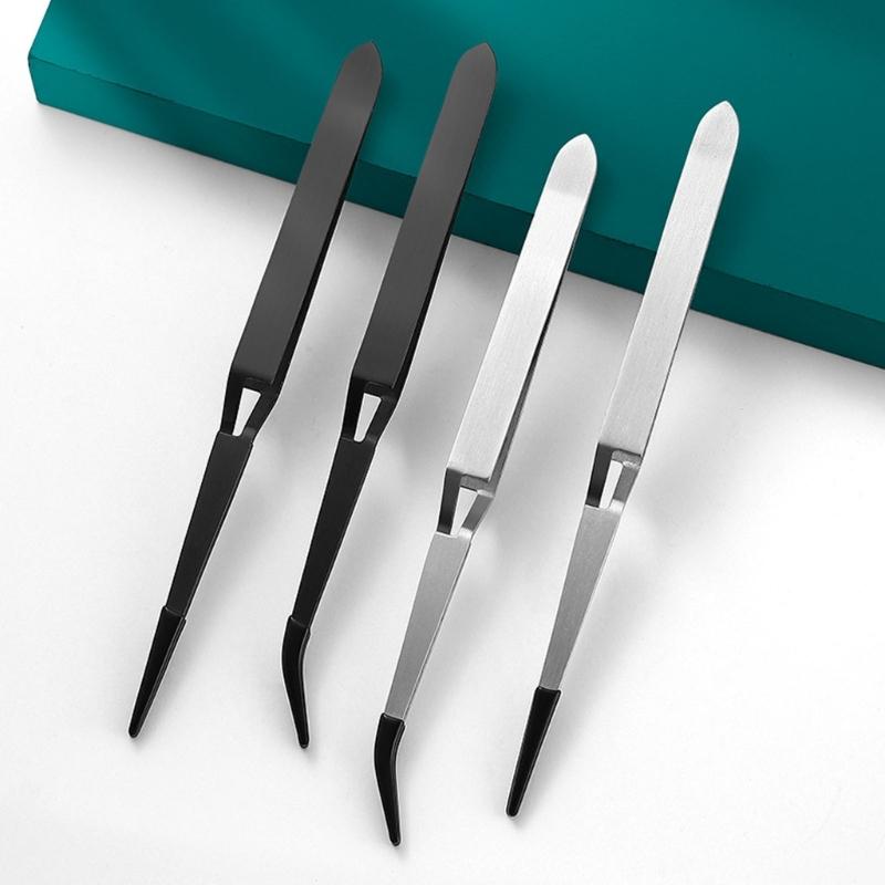 2Pcs Reverse Tweezers Stainless Steel Tweezers with Rubber Tip Comfortable Handle Tweezer Tongs for Repairing