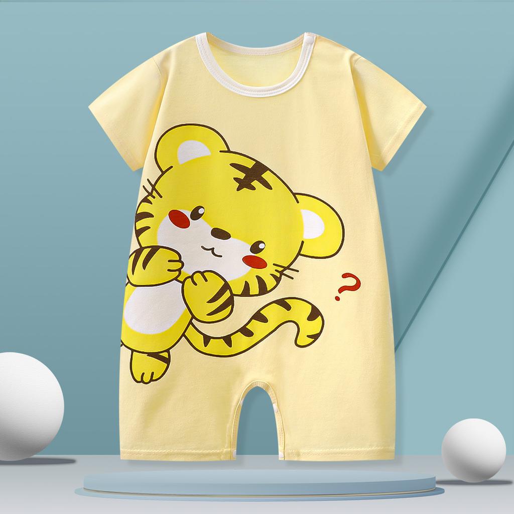 Baby Thin Onesie Summer Newborn Short Sleeved Crawl Suit Cartoon Pajamas for Boys and Girls