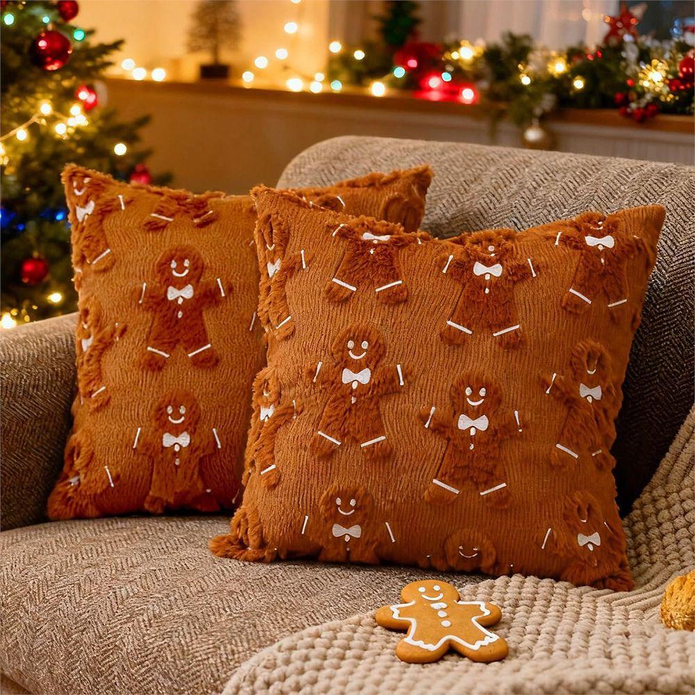 Snowman Throw Cushion Case Gingerbread Pillow Cover New Plush Pillowcase Living Room Decor