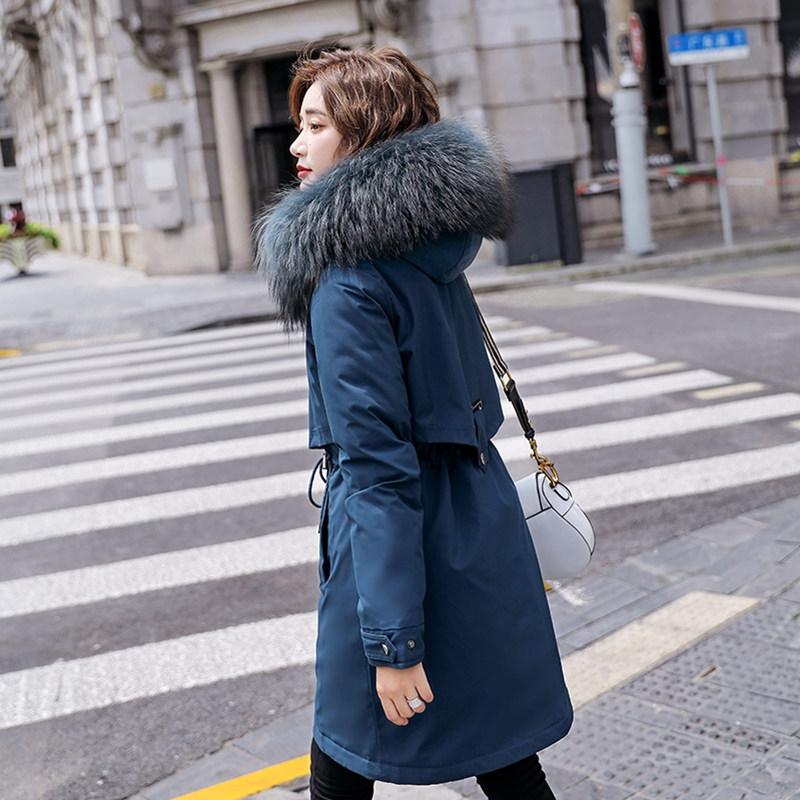 Women Fall Winter Jacket Coat Parka Thicken Cotton Liner Medium Long Hooded Fur Collar Adjustable Waist Solid Color M-6XL