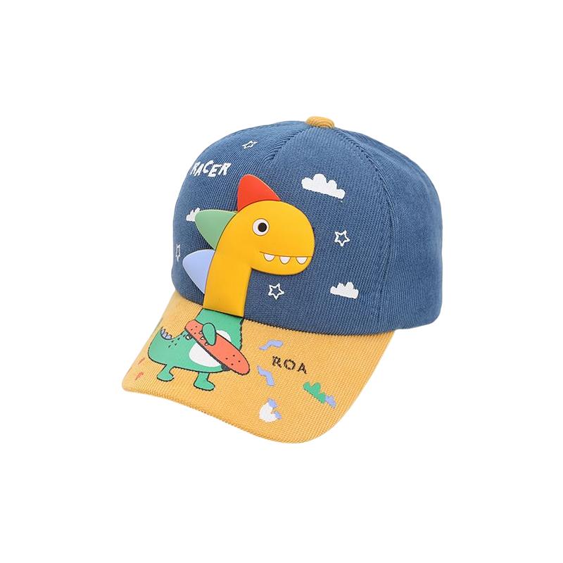 Spring Summer Child Cartoon Dinosaur Outdoor Corduroy Collision Color Baseball Cap For Boy Girl Adjustable Cap