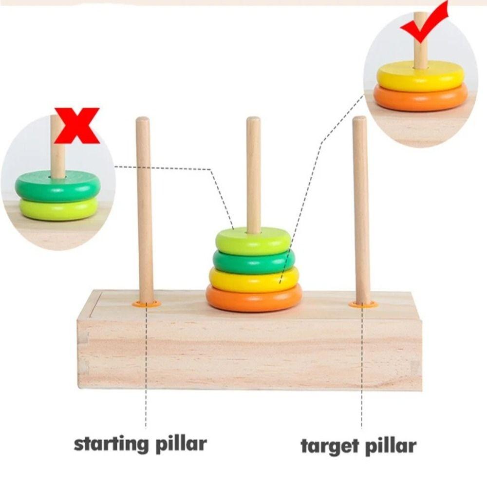 Wooden Material Hanoi Tower Classic Design Educational Puzzle New Rainbow Stacking Games
