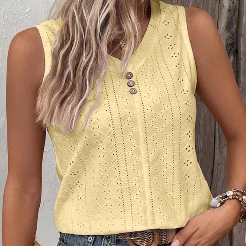 DAFIFY Women's Fashion Summer Casual Solid Color Print Sleeveless V-Neck T-shirts and Tops