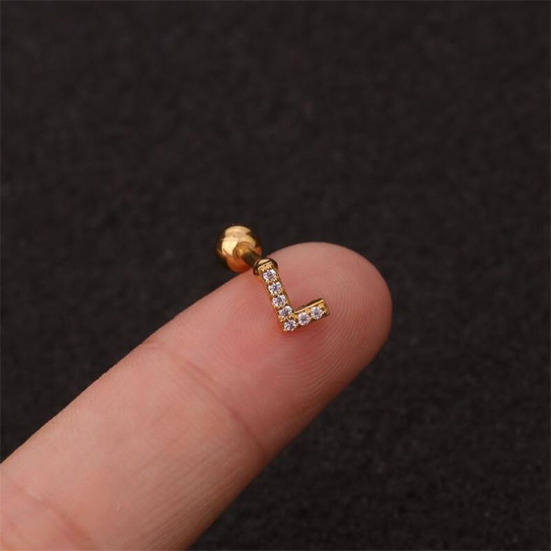 1 шт./пакет, 26 английских начальных букв, кубический цирконий, серьги-гвоздики из нержавеющей стали, серьги для хряща, спиральные ювелирные изделия для пирсинга