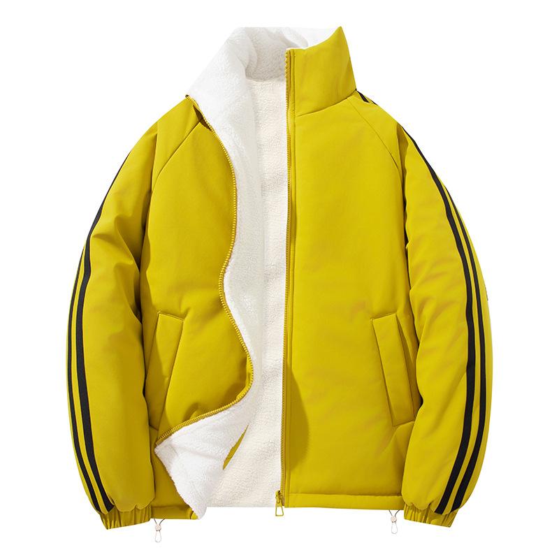 Двусторонняя куртка из хлопка с овечьей шерстью для мужчин и женщин, одинаковая, зимняя, свободного кроя, со стоячим воротником, хлопковая куртка, утолщенная, для холодной зимы, куртка