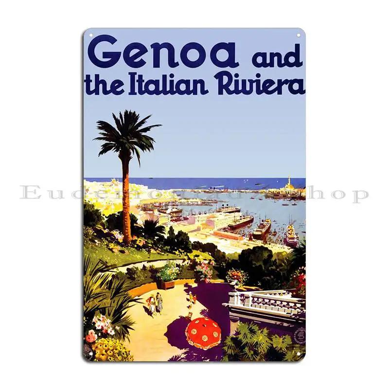 A Vintage Travel Art of Genoa Italy Vintage Travel Tourism Metal Plaque Cinema Classic Printed Bar Decoration Tin Sign Poster