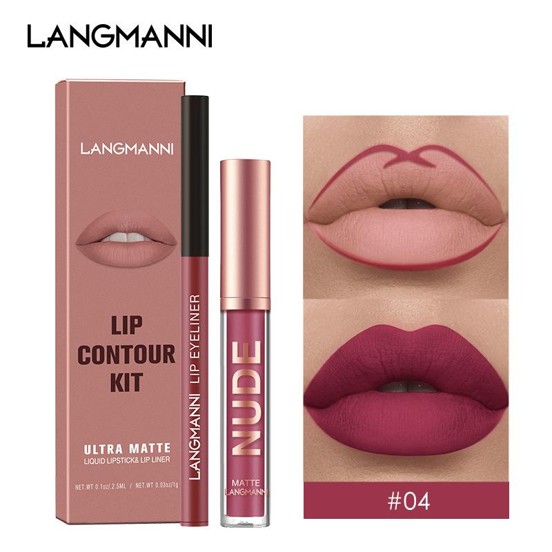 Langmanni Lip Gloss Lip Liner Set 2 Sets Non-sticky Cup Matte Lip Gloss Set