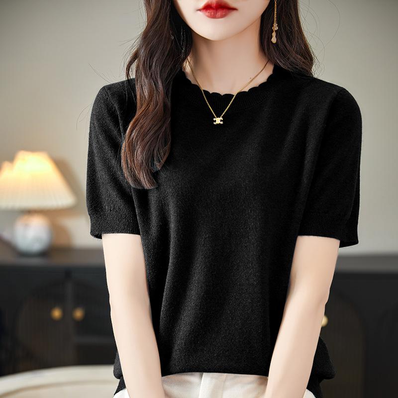 Женская вязаная футболка MODERN NEW SAGA, летняя вязаная рубашка, футболки с короткими рукавами, пуловер с круглым вырезом, вязаные топы