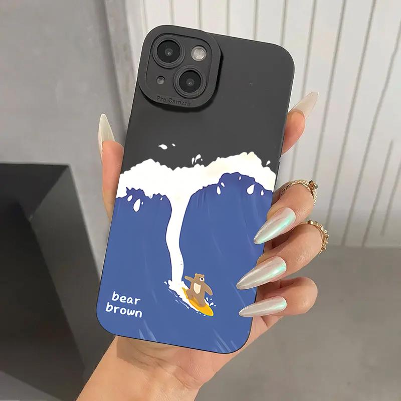 Ins Cartoon Cute Surfing Bear Phone Case For Xiaomi Redmi Note 13 12 11 Pro Plus 12S 11S 10S Redmi 12 13C 13 4G Silicone Cover