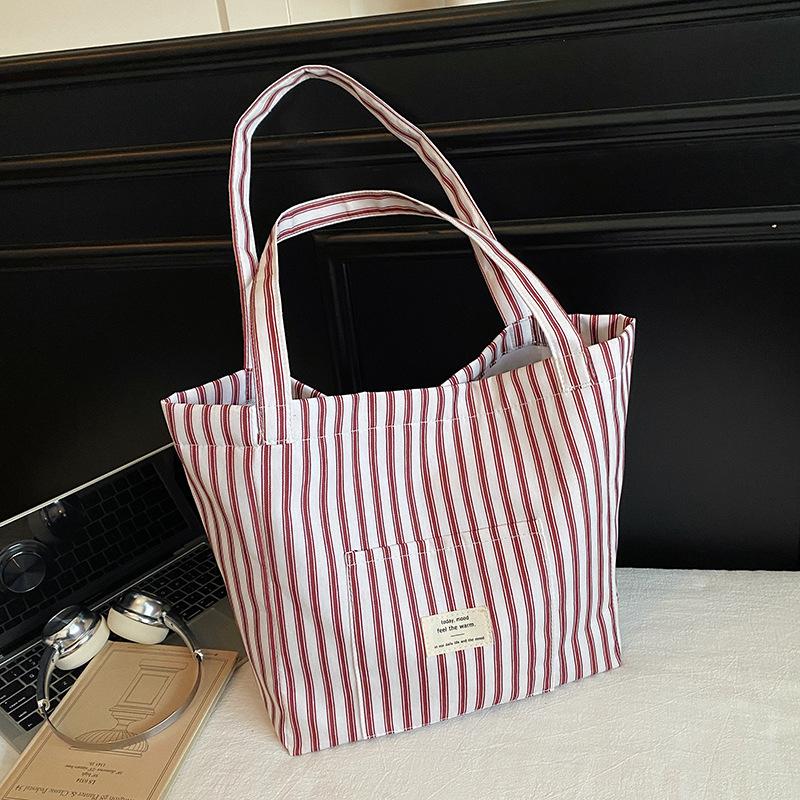 Striped About the Next Bag, Student's New Versatile Large-capacity Shopping Bag, Simple Tote Casual Commuter Shoulder Bag