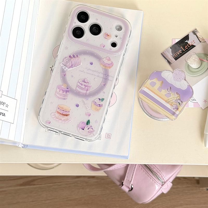 Корейский десерт из пасты таро Магнитная подставка Чехол для iPhone 17/16 Pro Max/15/14 - Девочковый дизайн