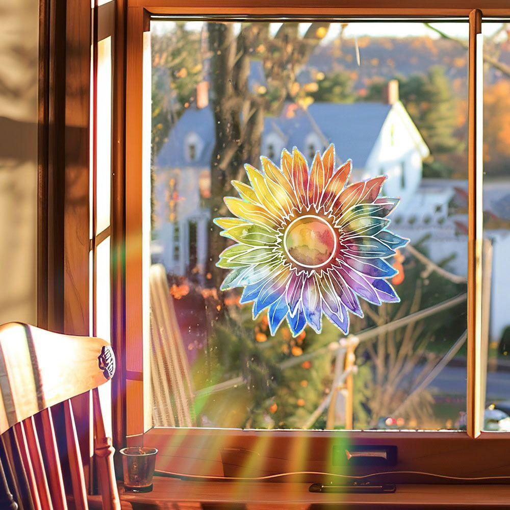 Rainbow Prisms Sun Flower Decals Colorful Glass Static Sticker Sun Catcher Window Stickers  Office