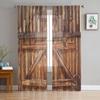 Wooden Door Stone Wall Shabby Retro Tulle Curtains for Living Room Decoration Modern Chiffon Sheer Voile Kitchen Bedroom Curtain