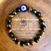 Evil Eye Triple Protection Bracelet Tiger Eye Hematite Obsidian Protection Bracelet