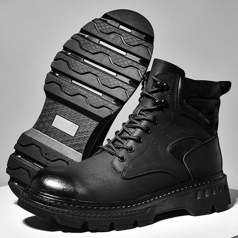 Ботинки Мартин на толстой подошве мужские кожаные ботинки зимние рабочие ботинки короткие ботинки с высоким верхом локомотивные мужские туфли кожаные нескользящие и износостойкие