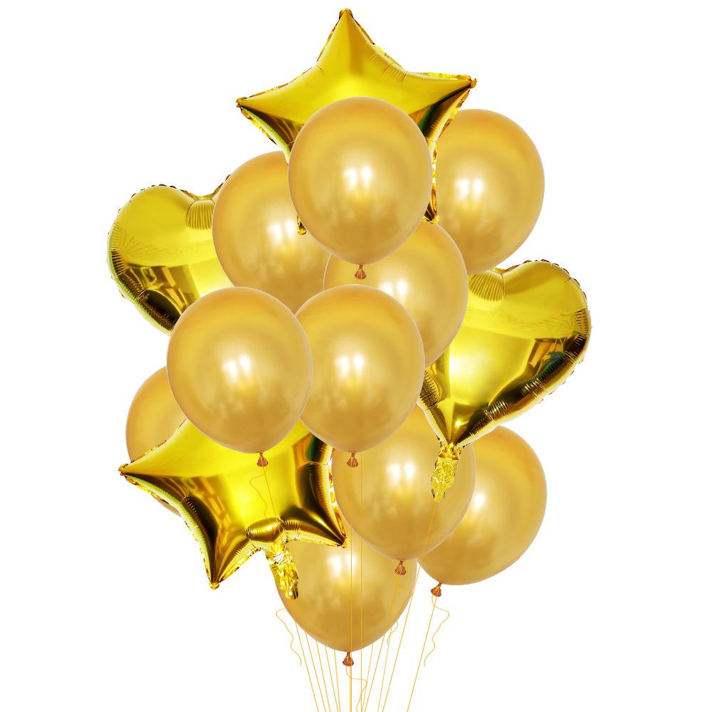 Champagne Gold Love Pentagram Aluminum Film Balloon Pearlescent Latex Balloon Combination Set