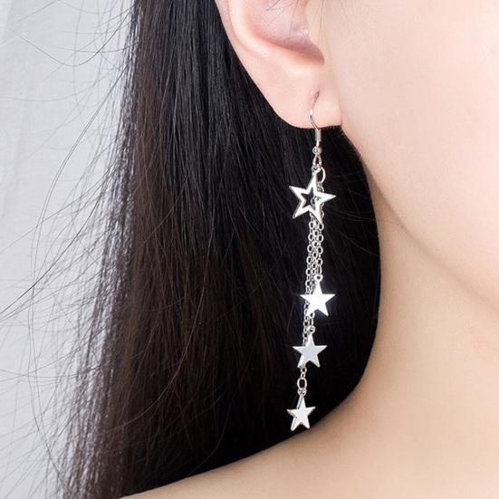 Woman Glittering Star Mid-length Hook Alloy Long Tassels Drop Dangle Cocktail Party Linear Earrings KTJ