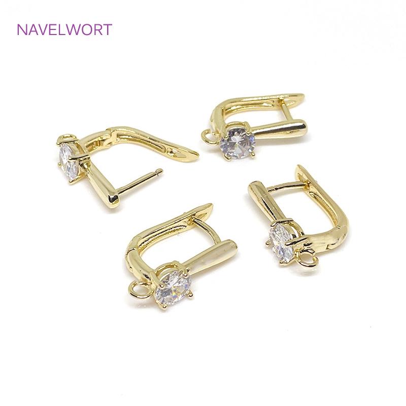 14K Gold Plating Lever-Back Earring with Open Ring,Brass Metal Inlaid Zirconia Huggie Earring DIY Jewelry Making Accessories