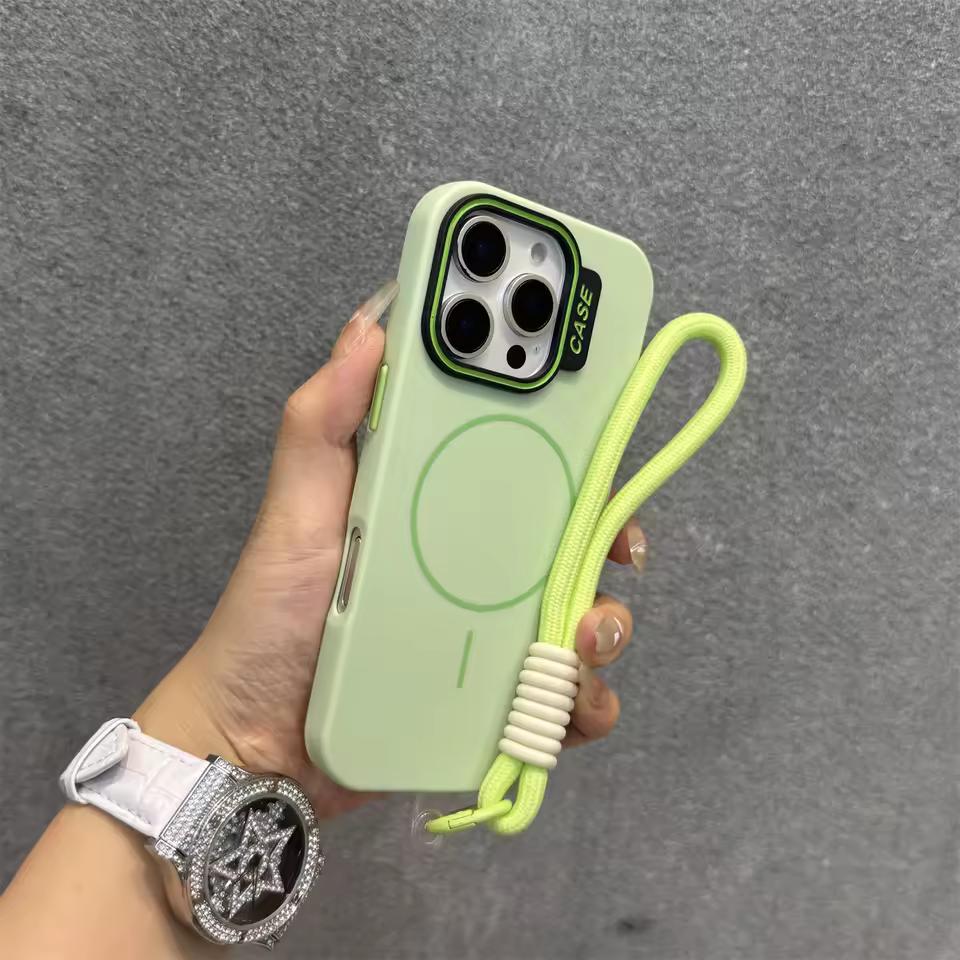 Модный чехол Контрастный цвет Чехол Magsafe для iPhone11 12 13 14 15 16 Pro Max Plus Твердый Тонкий Матовый Чехол со шнурком
